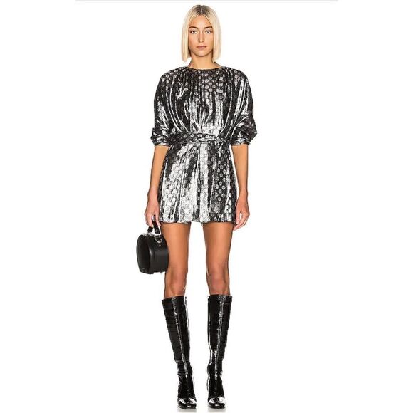 Dodo Bar Or floral jacquard silk lurex  silver metallic mini dress size 10, NWT - Picture 5 of 12